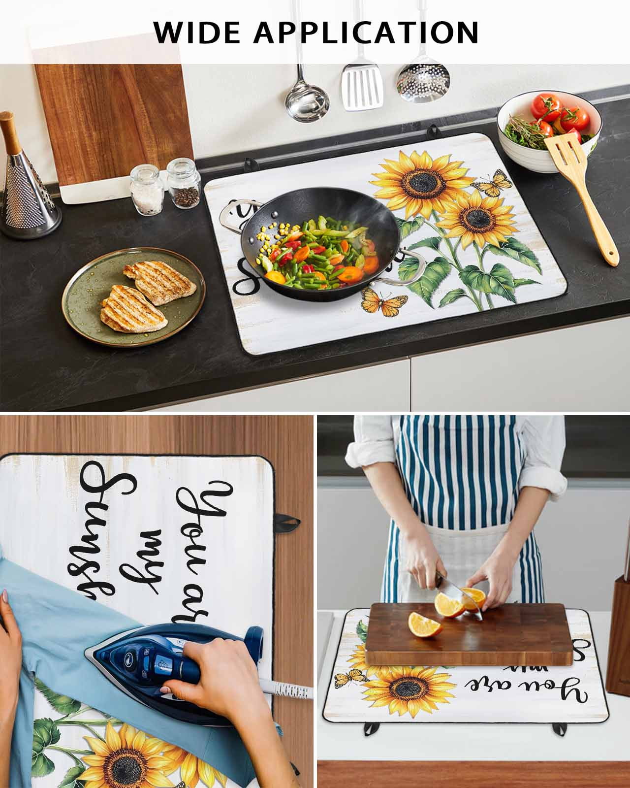 nqOlkjepod Large Induction Cooktop Protector Mat 24"x21", Yellow Sunflower Stove Top Covers for Electric Stove, Butterfly Sunshine Farmhouse Country Stove Burner Cover Mats, Glass Top Stove Cover