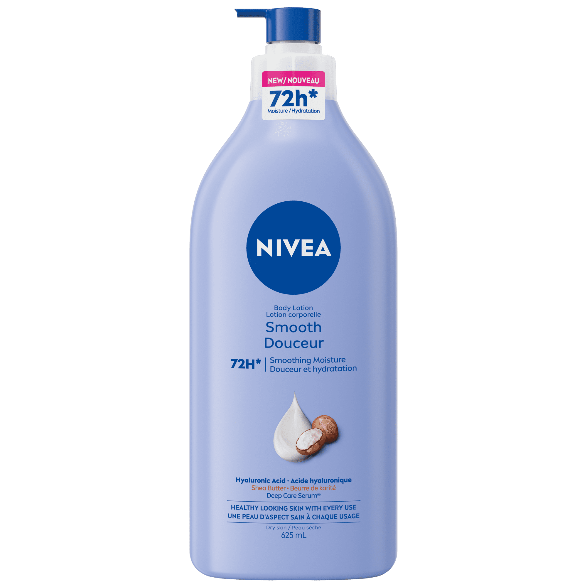Lotion corporelle hydratante douceur 72 heures NIVEA pour peaux sèches avec acide hyaluronique, 625 ml 625 ml