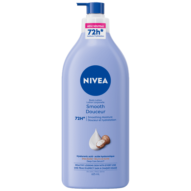 NIVEA Smooth 72-Hr Moisturizing Body Lotion for Dry Skin with Hyaluronic Acid, 625 mL