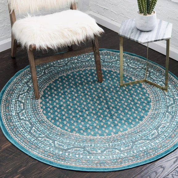 Unique Loom Williamsburg Collection Area Rug - Allover (3' 7" Round Turquoise/Light Brown)