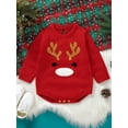 thumbnail image 2 of Infant Baby Christmas Romper Long Sleeve Crew Neck Deer Print Knit Bodysuit Playsuit, 2 of 5