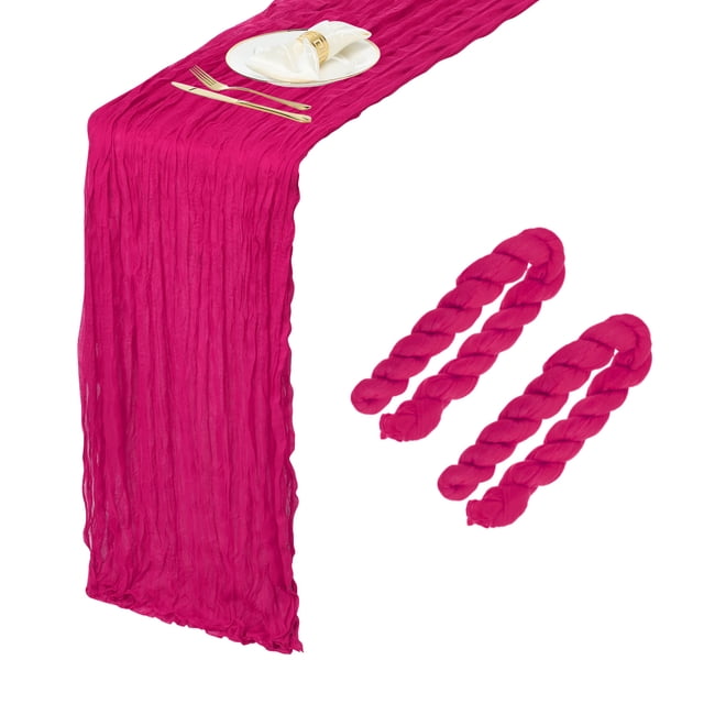 2 Paquetes de Caminos de Mesa de Gasa Rosa Fucsia 35.4" x 118" Caminos de Mesa Rústicos para Bodas y Fiestas, (10 Pies)