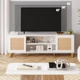 thumbnail image 6 of Homhougo Rattan TV Stand for 65-Inch TV, Modern White Entertainment Center with 2 Cabinets & Adjustable Shelf, Boho Media Console with Storage for Living Room or Bedroom, 6 of 8