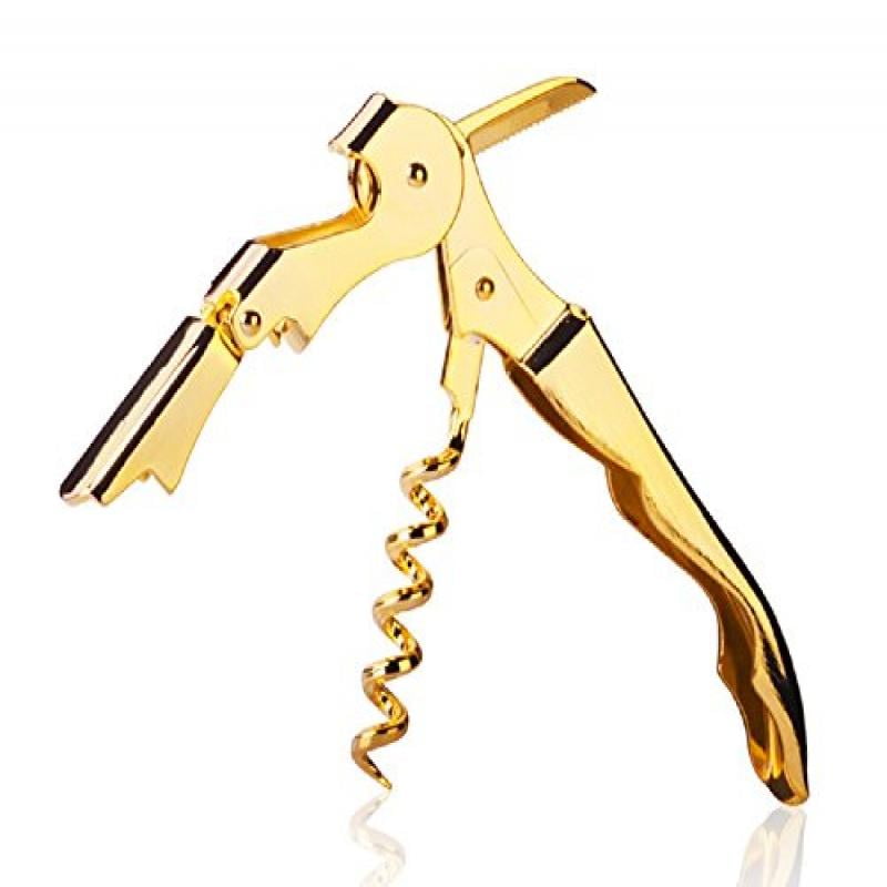 Gold Plated Corkscrew Double Hinge Waiters Wine Key / Bottle Opener