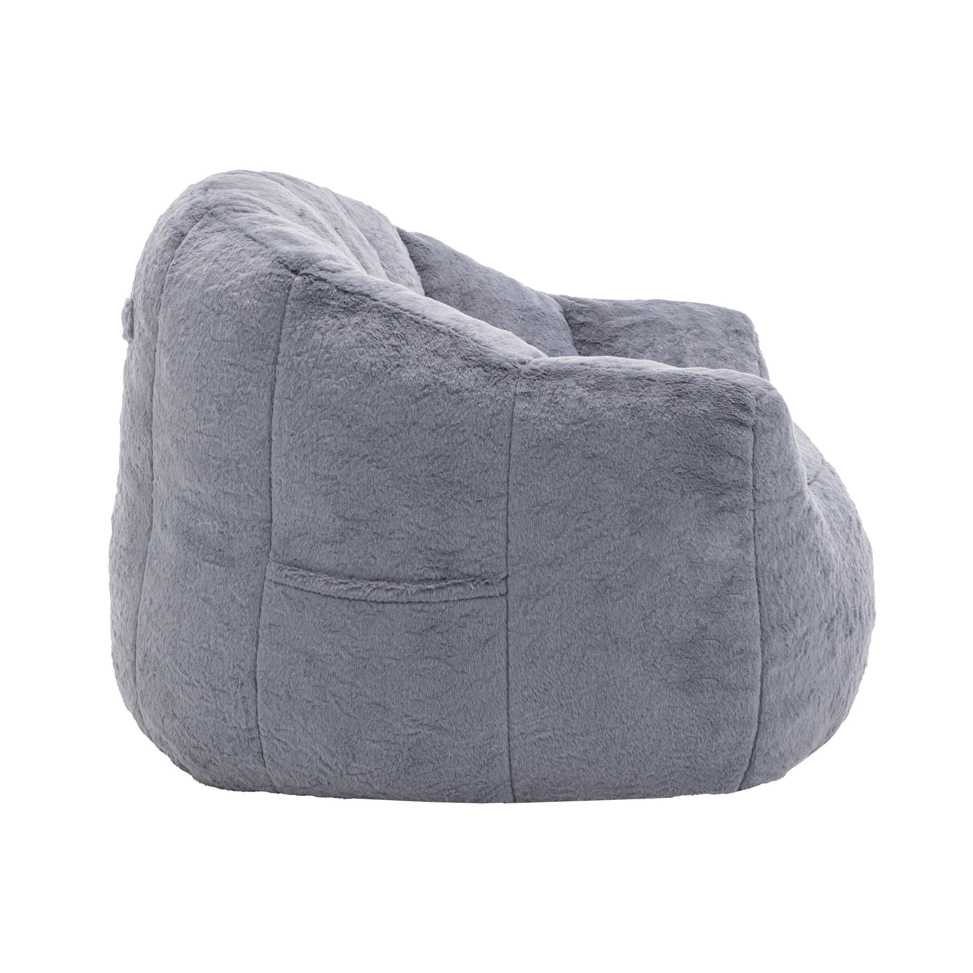 Bean Bag Chair with Armrests, Stuffed High-Density Foam, Lazy Sofa for Adults, Living Room, Bedroom, Reading, Gray Faux Fur, No Assembly Required