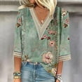 thumbnail image 2 of YUGYXL Deals Womens Lace Three Quarter Sleeve Tshirts Vintage Plus Size Loose Printed Shirts Lounge V Neck Soft Tunic Clothes Going Out Comfy Pullover Tops, 2 of 5