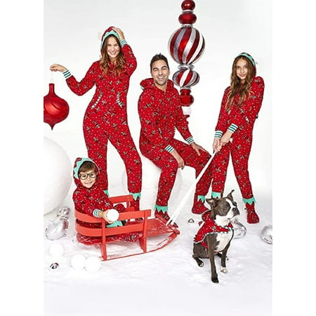 

Mioliknya Family Red Christmas Pajamas Sets Hooded Long Sleeve Romper Matching