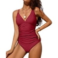 thumbnail image 2 of Charmo Womens V Neck One Piece Swimsuits Ruched Tummy Control Monokini Bathing Suits, 2 of 6