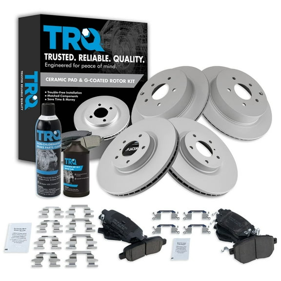 TRQ Brake Pad & Coated Rotor Kit Front & Rear Premium Posi Ceramic w/Chemicals BKA22939