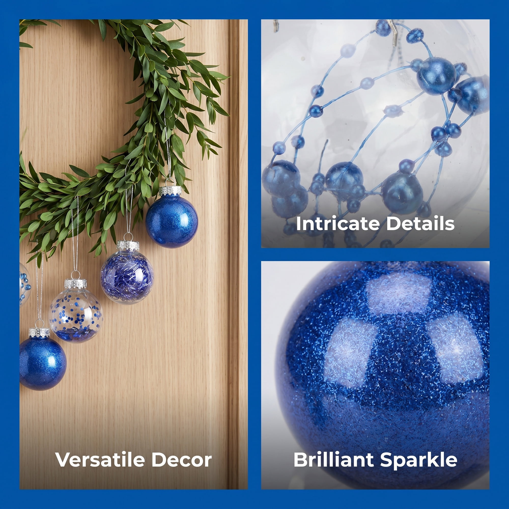Unique Bargains Christmas Tree Ornaments - 24 Pack Baubles Shatterproof Balls Blue A 2.4"