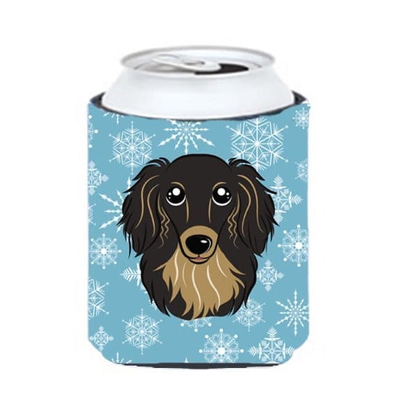 Snowflake Longhair Black And Tan Dachshund Can & Bottle Hugger