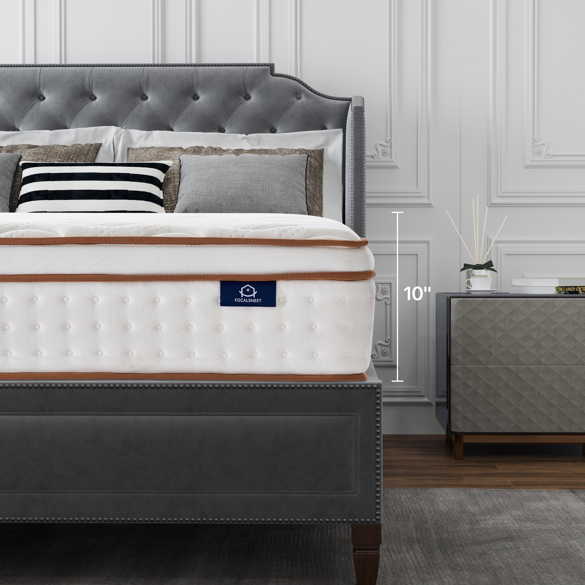 Focalsweet 10" Queen Hybrid Mattress with Euro Top for Adult and Kids