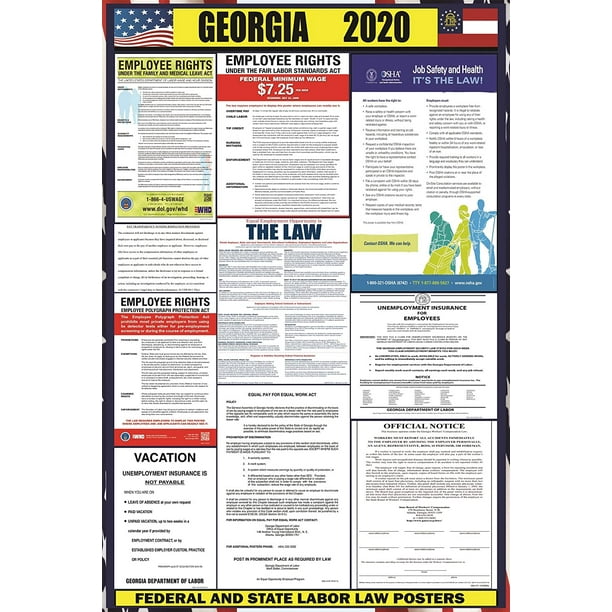 2020 (GA) State Labor Law Poster State, Federal and OSHA Compliant Laminated Poster