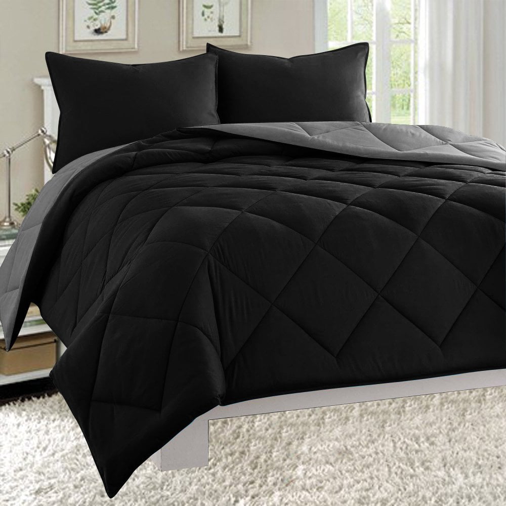 Super Soft Goose Down Alternative 3 Piece Reversible Comforter Set Super Soft Goose Down Alternative 3 Piece Reversible Comforter Set All Sizeany Colors Available King Black Gray Silky 3pc