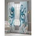thumbnail image 4 of Octopus Blue Semi Sheer Window Curtains 84 Inches Long, Coastal Starfish Nautical Anchor Flower Rod Pocket Voile Silky Chiffon Curtain Light Filtering Drapes for Living Room, 52"x84", 2 Panels, 4 of 9