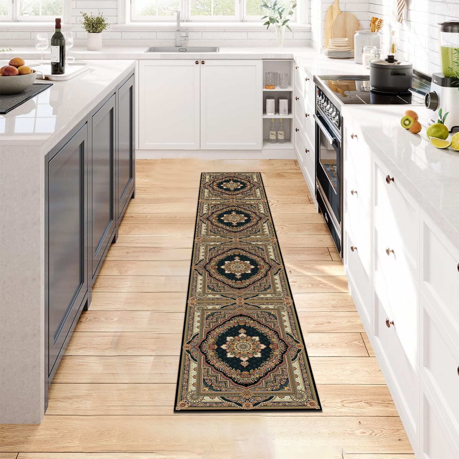 Mitzzllc Vintage Washable Hallway Runner Rug, Black and Beige, 2FT*10FT, Non-Slip Backing
