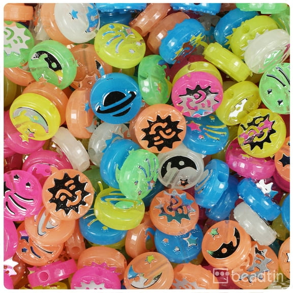 BeadTin Celestial 13mm Picture Beads - Glow Multi with Silver (30pcs)