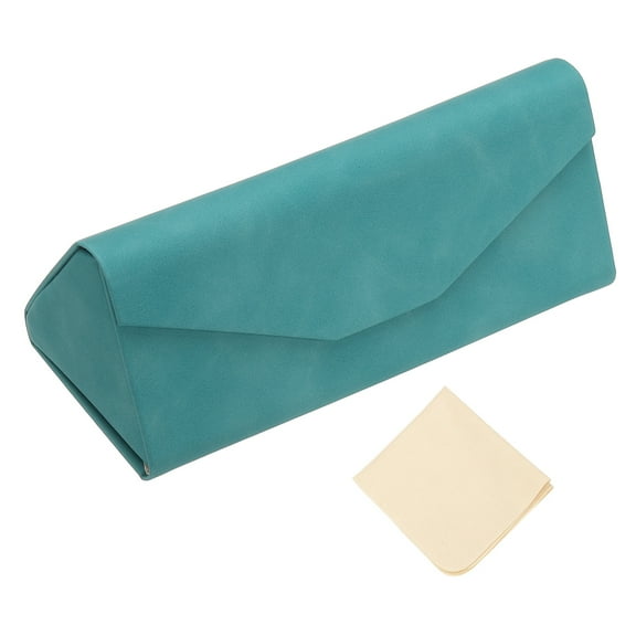 Uxcell Foldable Glasses Case, Triangle Magnetic Sunglasses Organizer PU Leather Hard Eyeglass Case with Eyeglass Cloth, Sky Blue