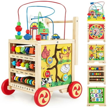 6 in 1 Baby Push Walker Wooden Activity Cube Center Learning Educational Toy