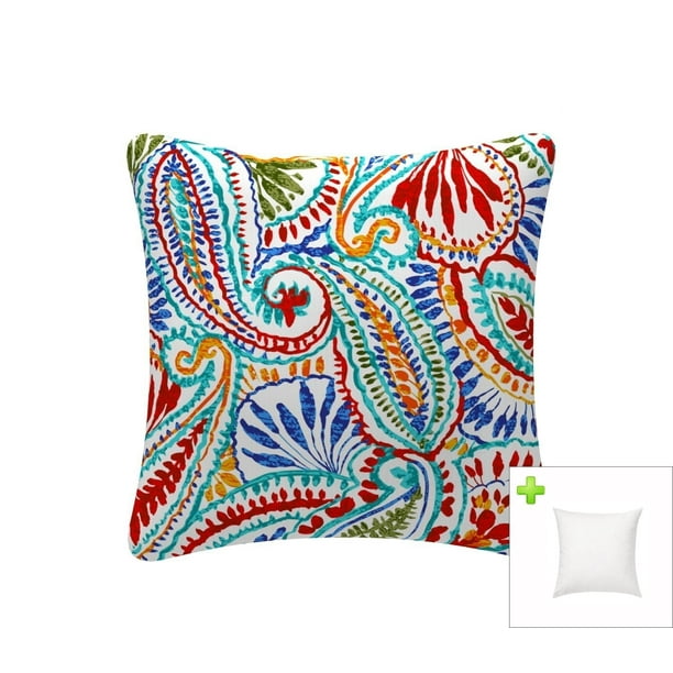 FBTS Prime Outdoor Pillows with Insert Red and Blue Paisley Patio