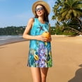 thumbnail image 3 of Xecao Robes d'Été Corail et Poisson Tropical pour Femmes Robes Décontractées de Plage Sans Manches T-Shirt Robe Évasée avec Poches, 3 of 7
