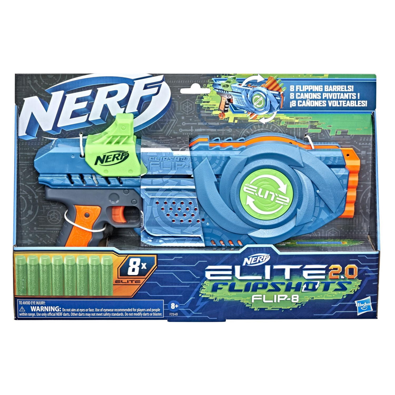 Nerf Elite 2.0 Flipshots Flip-8 Blaster with 8 Dart Barrels That Flip to Double Your Firepower, 8-Dart Capacity, 8 Official Nerf Elite Darts