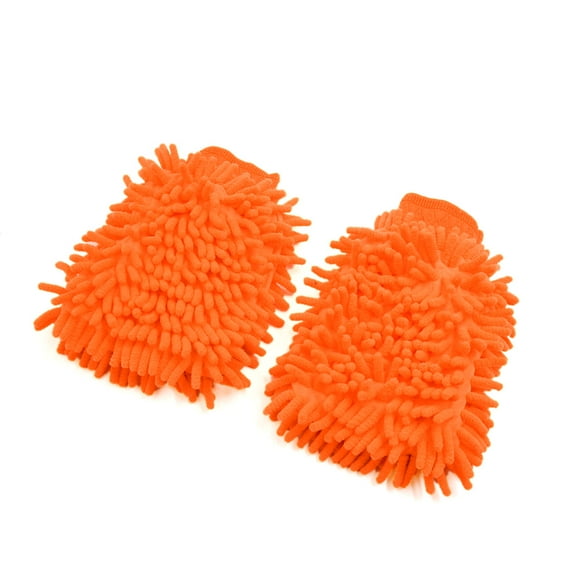 Unique Bargains 2Pcs Orange Dual Sided Microfiber Chenille Mitt Car Washing Cleaning Glove