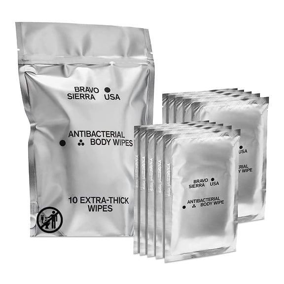 Body Wipes by - 10 Individu Wrapped Extra Thick Biodegradable Shower Wipes with Benzalkonium Chloride & Aloe Vera for Adults, Men and Women - No Rinse Bathing for Camping & Travel