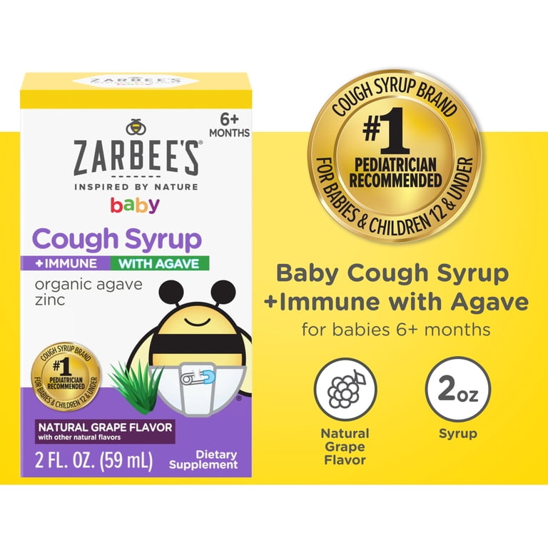 Zarbees Organic Baby Cough Syrup + Immune with Agave & Zinc, Cold Remedy  for Infants, Grape Flavor - Walmart.com