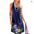 thumbnail image 1 of keepw Femmes Imprimé Fleur Plissé Col Rond Robe Sans Manches Bleu Foncé XL, 1 of 3