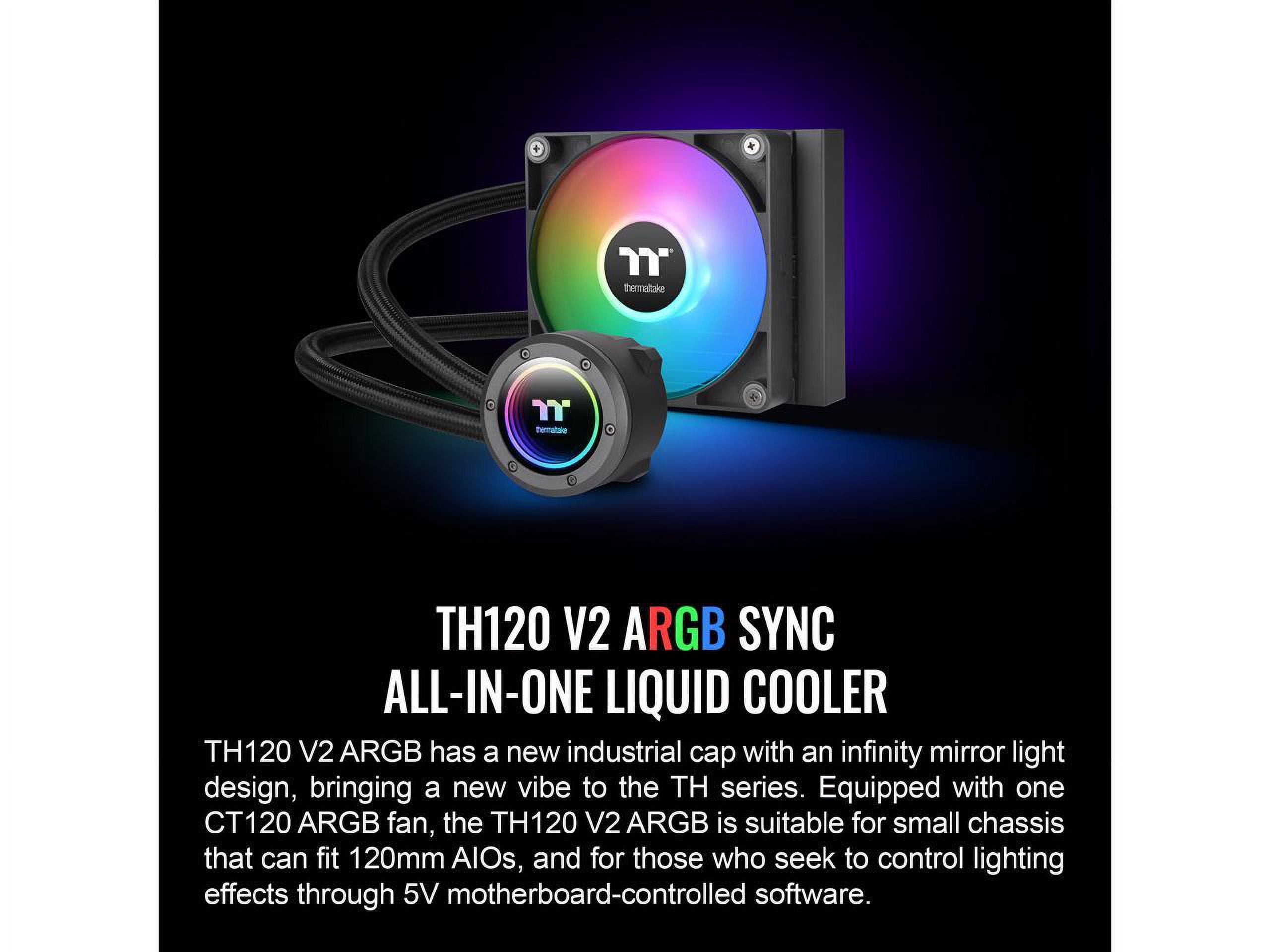 Thermaltake TH120 ARGB Sync V2 CPU Liquid Cooler/AlO Liquid Cooling/Fan 120mm*1/PWM 500~2000 RPM/Mirror Waterblock/MB ARGB Sync Control, CL-W360-PL12SW-A