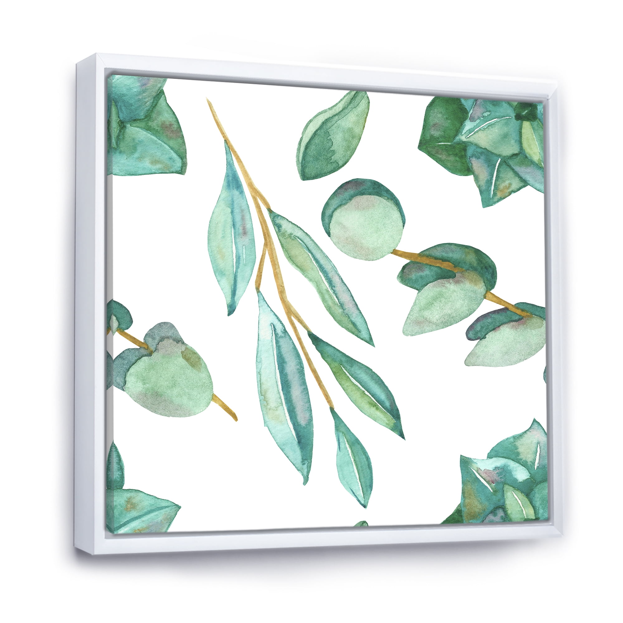 Young Eucalyptus Branches and Leaves III 16 in x 16 in Framed Painting Canvas Art Print, by Designart