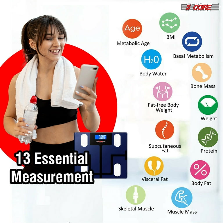 Rechargeable Smart Digital Bathroom Weighing Scale with Body Fat and Water Weight for People Bluetooth BMI Electronic