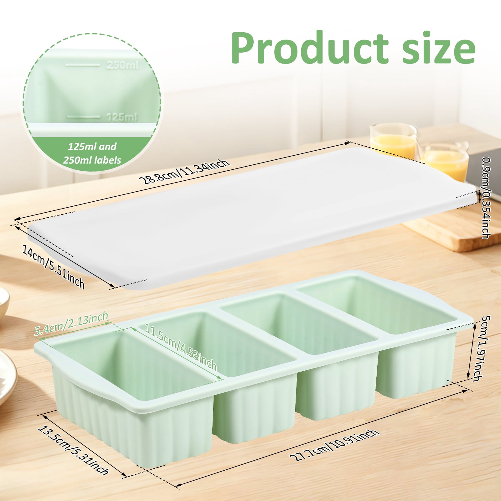 FYJUCPA Silicone Freezer Tray with Lid, 2Pcs Soup Freezer Container Mold Ice Cube Tray Set, Portion Control Meal Prep Oven Dishwasher Safe