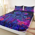 thumbnail image 4 of Castle Fairy Abstract Romantic Gothic Skeleton Queen Sheets 4 Pieces,Cosmic Neon Butterfly Rose Queen Sheet Sets,Blue Magenta,1 Fitted Sheet,1 Flat Sheet and 2 Pillowcases, 4 of 6