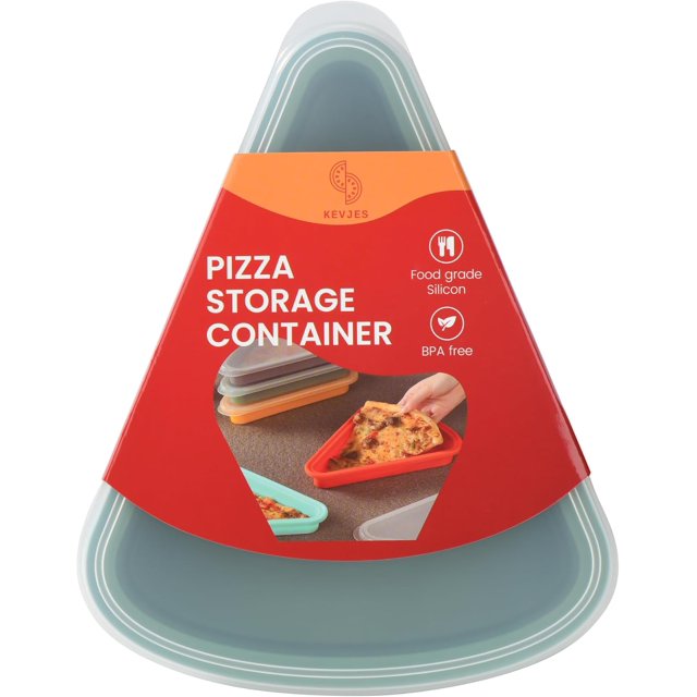 KEVJES Lot de 2 Contenants de Rangement Réutilisables en Silicone pour Tranches de Pizza Restantes avec Couvercles Hermétiques - Sans BPA, Convient à une Tranche jusqu'à 16 Pouces, Style Bento pour Emporter, Va au Micro-Ondes, au Congélateur et au Lave-Vaisselle (2 Verts)
