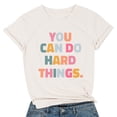 thumbnail image 5 of Tiweut Hauts Décontractés pour Femmes Été à Lettres Graphique Coupe Ample Manches Courtes Col Rond T-Shirts Fins pour Dame Beige, 5 of 5
