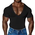 thumbnail image 2 of pstuiky camisetas de hombre, Pijama deportivo de verano para hombre, camiseta informal de manga corta con cuello en V y cremallera ropa de hombre s, 2 of 3