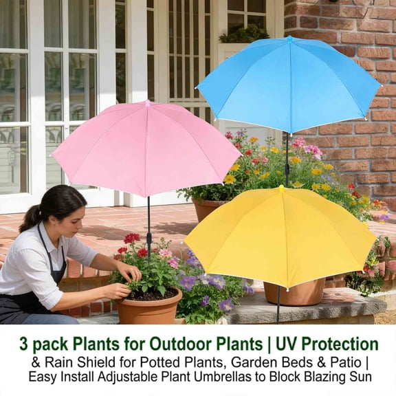3-Pack Adjustable Plant Umbrellas | UV & Rain Protection for Potted Plants, Garden Beds & Patio