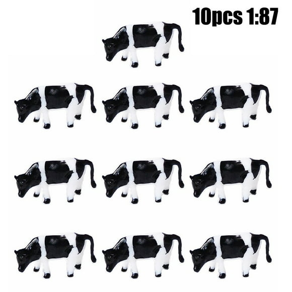 10pcs 1:87 Scale HO/OO Gauge 00 Cows Model Railway Mixed Farm Animals Plastic Cows Cute Miniature Cows Black & White