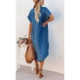 thumbnail image 2 of Chouyatou Women's Summer Loose Hand Pocket Midi Long Tunic Denim Shirt Dress, 2 of 3