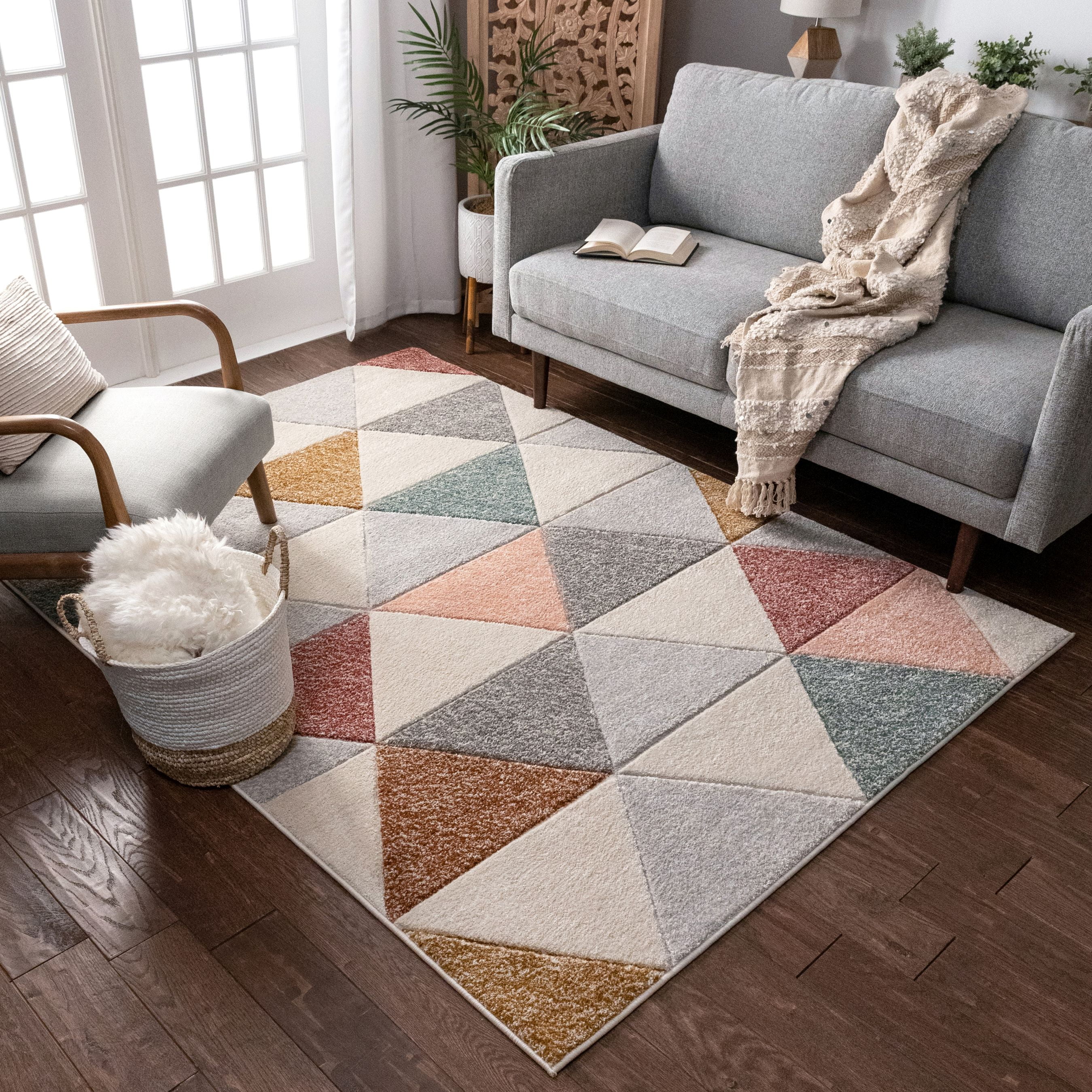 Well Woven Ruby Clark Mid-Century Modern Cream Geometric Triangles 7'10" x 9'10" Area Rug