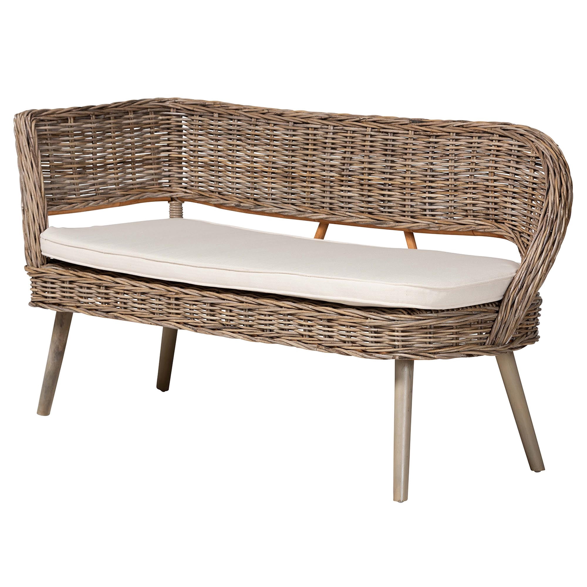 bali & pari Raisa Rattan BOHO Dining Nook Banquette Set, Greywashed