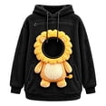 thumbnail image 3 of Mifsaly Women Pet Carrier Hoodie Lion Pattern Sherpa Fleece Hooded Sweatshirt with Cat Pouch Warm Long Sleeve Fall Winter Pullover for Pets Lovers Black,L, 3 of 5
