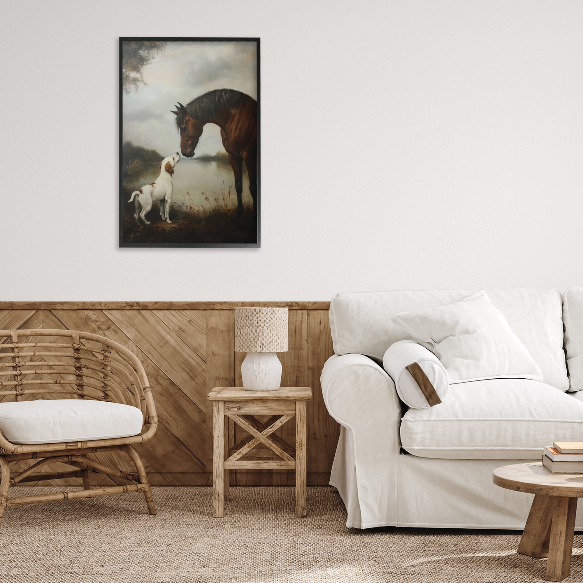 Stupell Industries Hound & Horse Companions Black Framed Giclee Art, design by Petal Prints Design