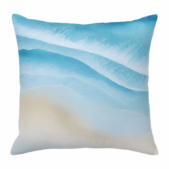 Throw Pillow Covers, Blue Beach Coastal Decorative Throw Pillow Covers 18x18 Inch, Tropical Ocean Nautical Seaside Summer Square Linen Pillow Cases for Couch/Living Room/Sofa