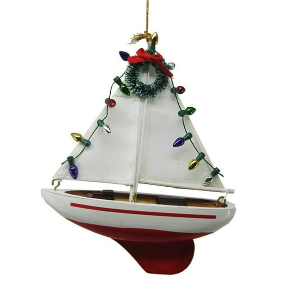 Sailboat Christmas Ornament with Faux Christmas Lights