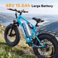 thumbnail image 7 of Qlife Racer Fat Tire 2.0 Electric Bike For Adults,Max 28MPH Mountain Ebike with 750W Brushless Motor, 20x4.0" Tire Step Over E-MTB,48V 15.6Ah Removable Battery,Light Blue with Fender&Rear Rack, 7 of 7