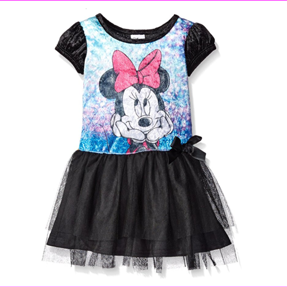 Disney Girls' Minnie Wonderland Penne Dress, Black, Size 4