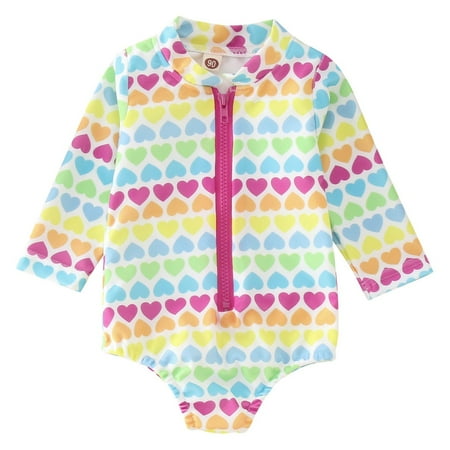 

Summer Toddler Girls Long Sleeve Heart Prints 1 Piece Swimwear Beach Onesie Swimsuit Bikini For 2-3 Years